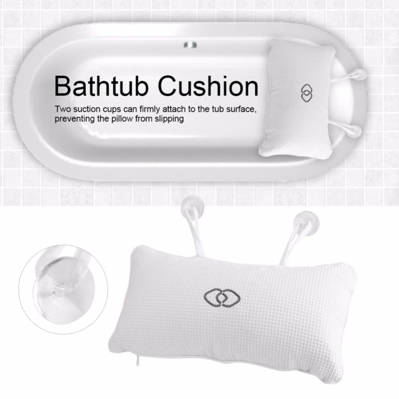 Comfort Neck Back Anti-slip Bathtub Pillow Spa Bath Bathtub Cushion Soft Headrest Massage Suction Cup Hot Tub Pillow Accessories
