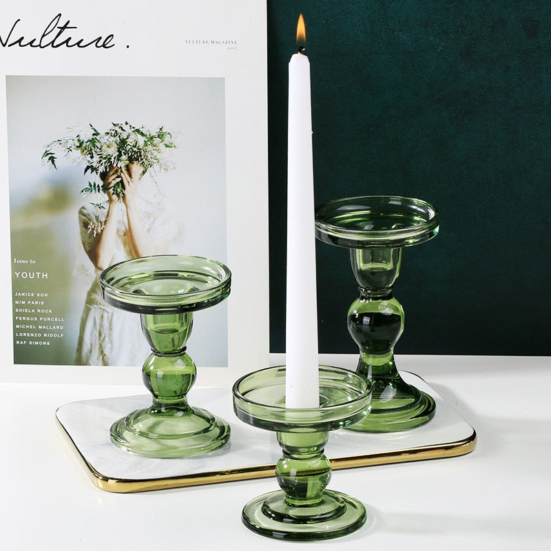 Green Glass Candlestick Decor