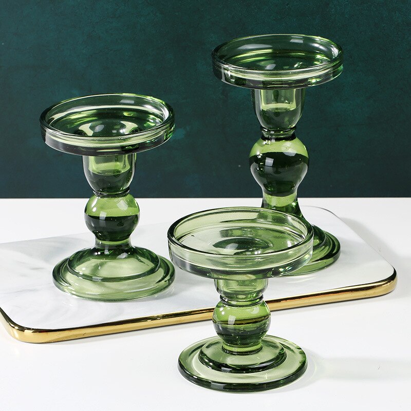 Green Glass Candlestick Decor