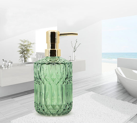 Glass Bottle With Gold Accents Soap Dispenser