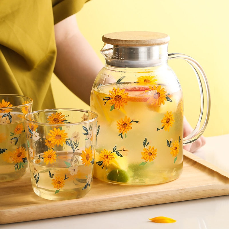 Sunflower Pattern Glass Teapot Set