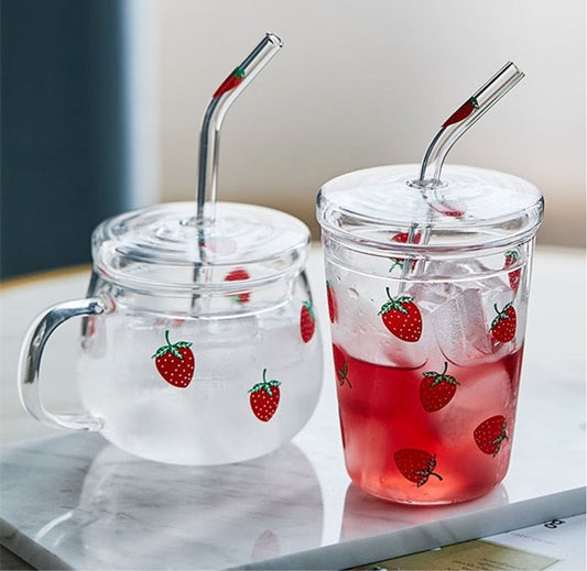 Strawberry Glass Mug With Straw