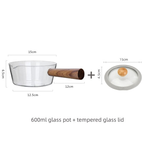 Wooden Handle Glass Pot