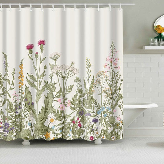 Waterproof 3d Printed Shower Curtain with 12 Hooks