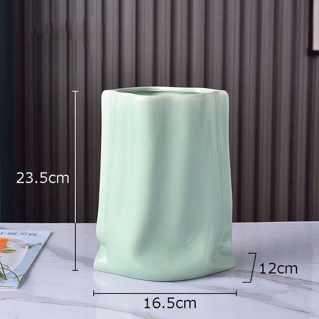 Textured Paper Bag Shaped Ceramic Vase